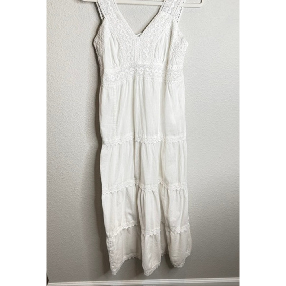 R.K. Garments White Cotton Crochet Lace Tiered Boho Prairie Maxi Dress OS - Picture 3 of 15